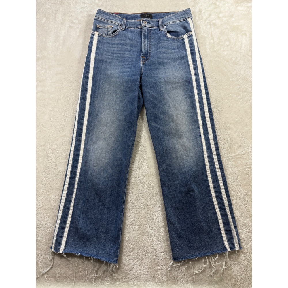 7 For All Mankind Womens Cropped Alexa Side Stripe Blue Jeans 29 Meas: 30x26